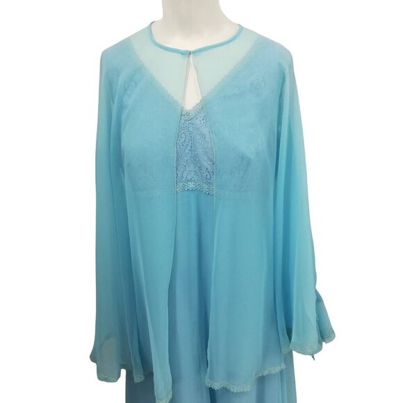 Vintage Bernie Bee Sport 70s Blue Lace Formal Party Dress Set Cape Size 14 M - Picture 14 of 16